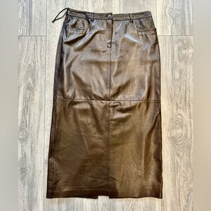 Jones New York country Dark Brown Leather long Skirt 100% leather size 12